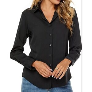 Jonivey Black Button Down Blouse Size Large L Wrinkle Free Office Work Shirt Top